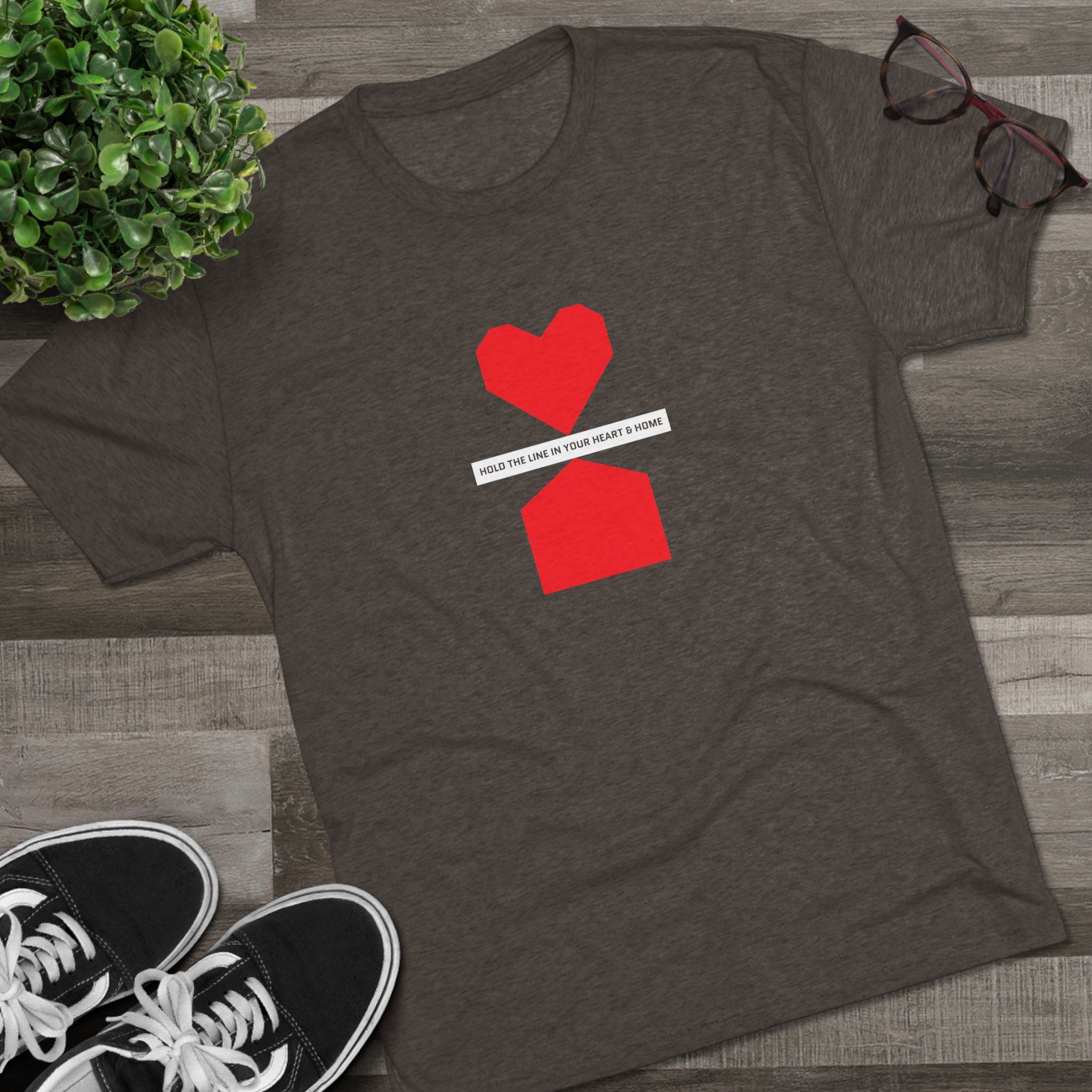 Hold the line in heart and home— Minimalist Red Heart & House Graphic T-Shirt